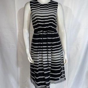 Lyn Devon Black Gray Striped Dress Sleeveless Size 2